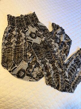 Snake Print Smocked Waist Pants